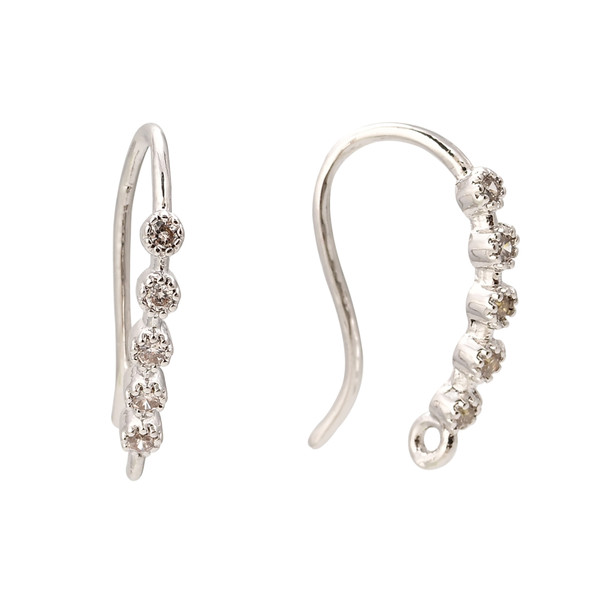 Ear Wires, 16mm, 20 gauge, Silver Plated over Copper with Crystal, 1 pair