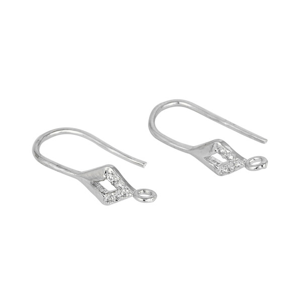 Ear Wires, 18mm, 20 gauge, Silver Plated over Copper with Crystal, 1 pair