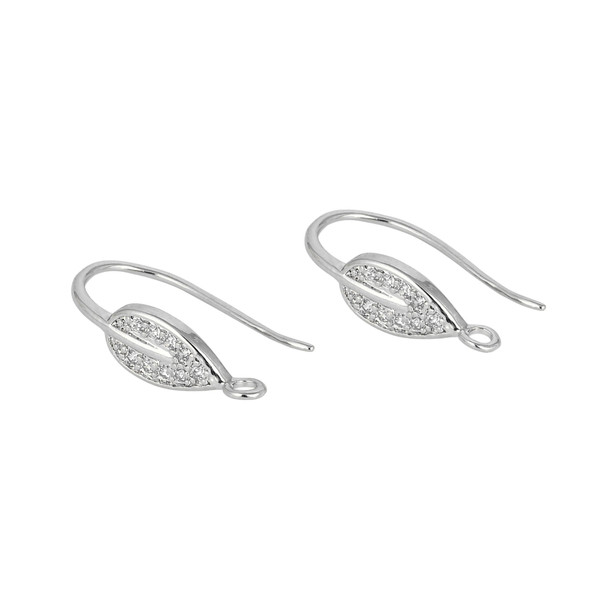 Ear Wires, 19mm, 21 gauge, Silver Plated over Copper with Crystal, 1 pair