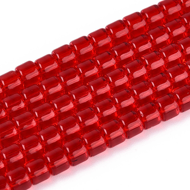 Glass Column, Transparent Red, One 4mm Strand, 14~15 inches