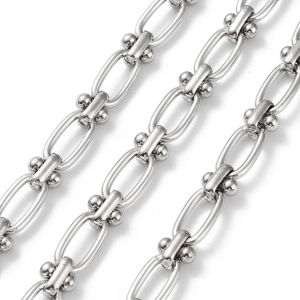 Stainless Steel Chain, 12x6mm, Oval & Knot Link, 3.3 ft.