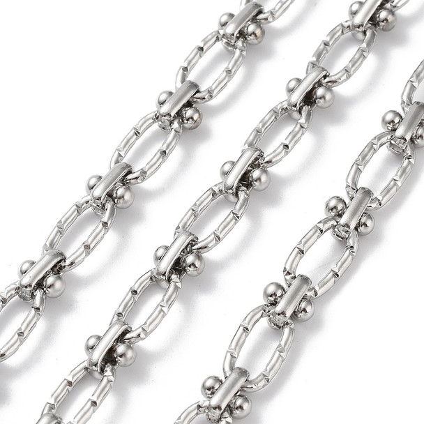Stainless Steel Chain, 12x6mm, Textured Oval & Knot Link, 3.3 ft.