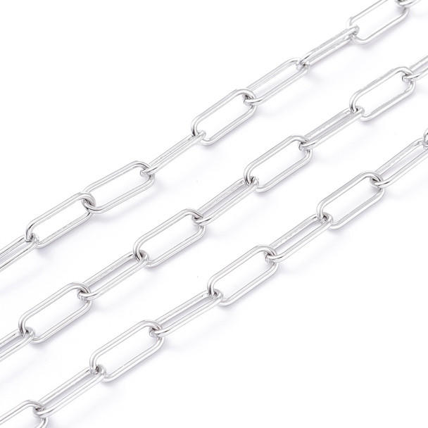 Stainless Steel Chain, 14x6mm, Paperclip, 3.3 ft.