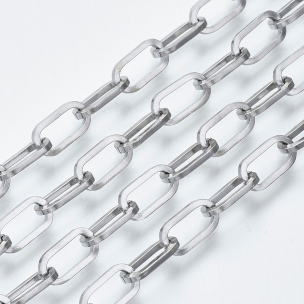 Stainless Steel Chain, 10x5mm, Flat Paperclip, 3.3 ft.