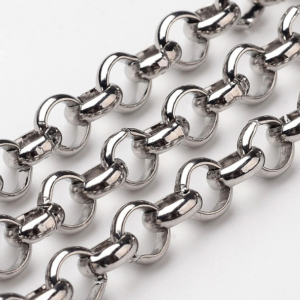 Stainless Steel Chain, 6x2mm, Rolo/Belcher Link, 3.3 ft.
