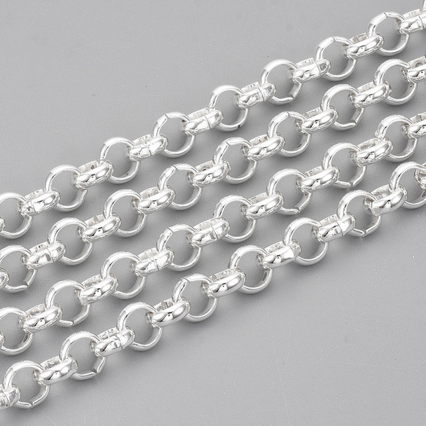 Stainless Steel Chain, Shiny, 6x2mm, Rolo/Belcher Link, 3.3 ft.