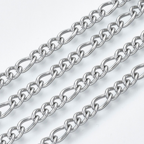 Stainless Steel Chain, 7x3.5mm, Figaro, 16 ft.