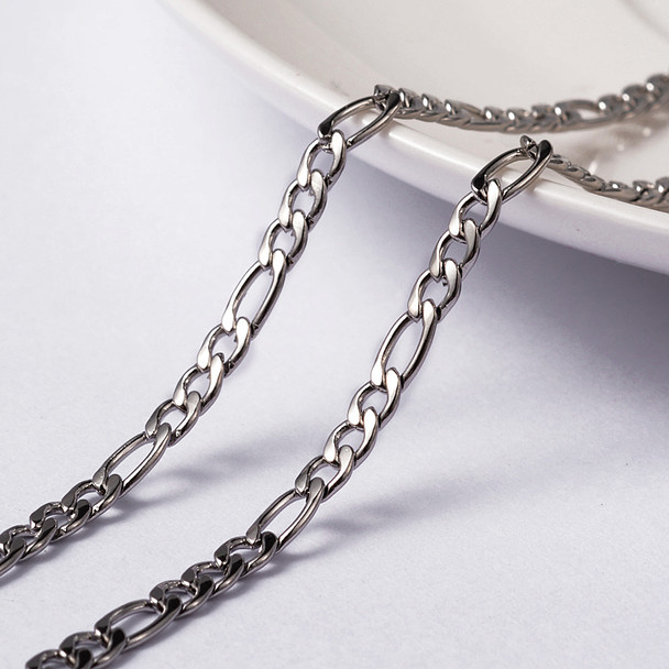 Stainless Steel Chain, 6.5x3mm, Figaro, 16 ft.
