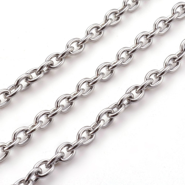 Stainless Steel Chain, 5x4mm, Oval Link, 16 ft.