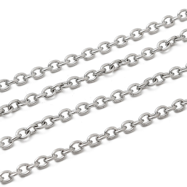 Stainless Steel Chain, 3x2mm, Oval Link, 16 ft