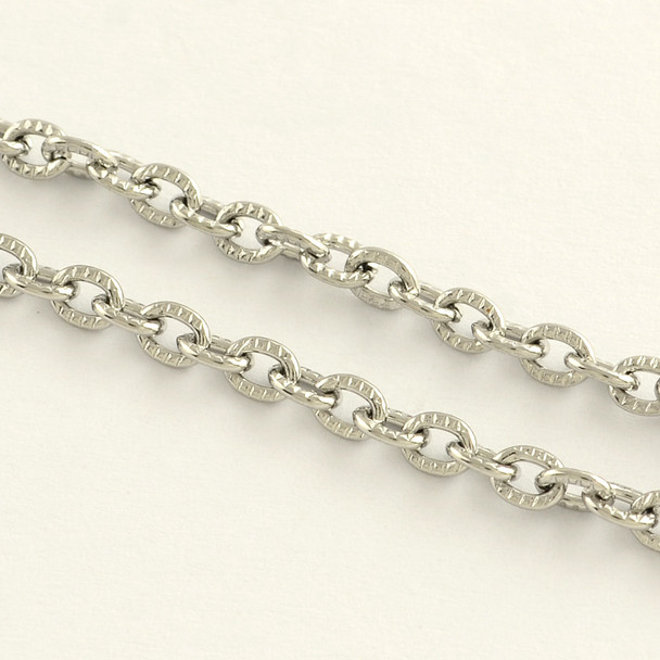 Stainless Steel Chain, 4x3mm, Textured Oval, 16 ft.
