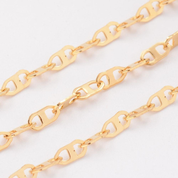 Stainless Steel Chain, Gold Ion Plated, 6x3mm, Mariner Link, 6.5 ft.