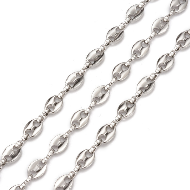 Stainless Steel Chain, 7x5mm, Coffee Bean, 3.3 ft.