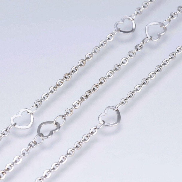 Stainless Steel Chain, 6.5x5mm, Heart Link, 3.3 ft.