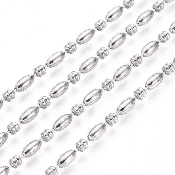 Stainless Steel Chain, 5x2.5mm, Oval & Ball, 6.5 ft.
