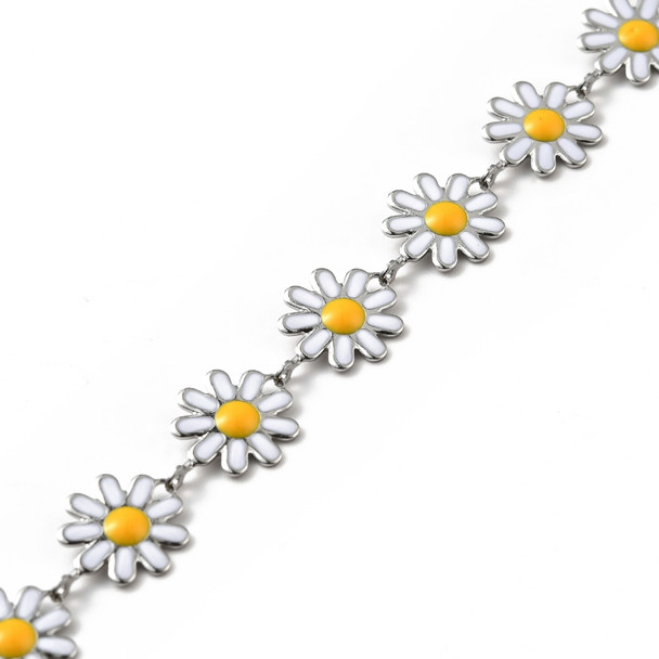 Stainless Steel Chain, 10mm, Flower w/ Enamel, White, 3.3 ft.