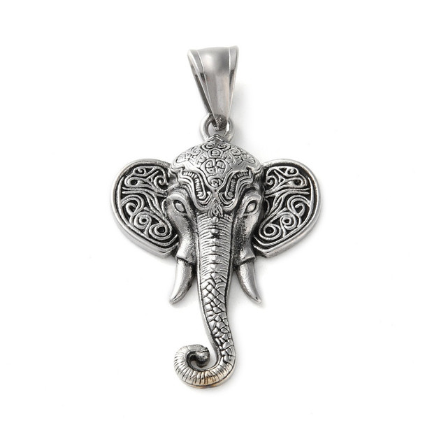 Elephant Pendant, Stainless Steel, 37x26mm