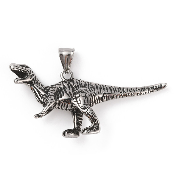 Dinosaur Pendant, Stainless Steel, 28x62x10mm