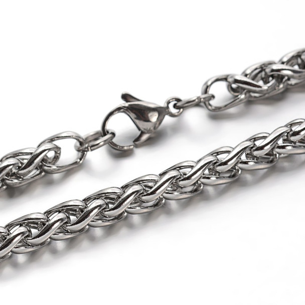 Stainless Steel Chain Necklace, 5mm, Wheat Chain, 24 in.