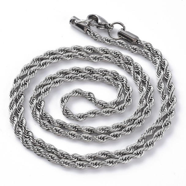 Stainless Steel Chain Necklace, 3mm, Rope Chain, 26 in.