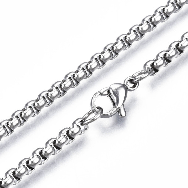 Stainless Steel Chain Necklace, 2.5mm, Box Chain, 28 in.