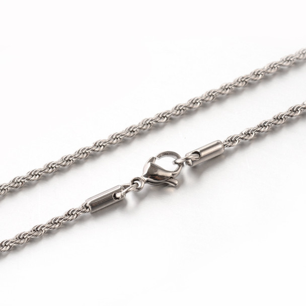 Stainless Steel Chain Necklace, 2mm, Rope Chain, 24 in.