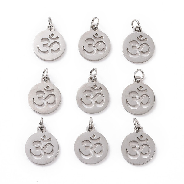 Stainless Steel, Cutout, Aum Charm, 14x12mm, 5 PCS
