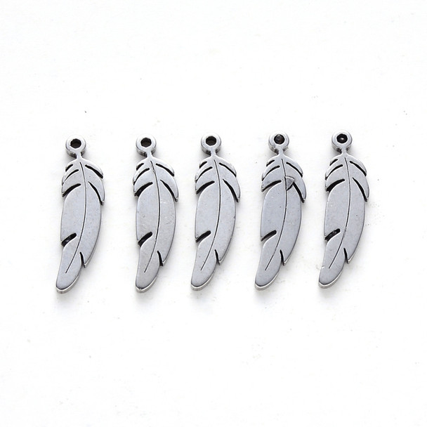 Stainless Steel, Cutout, Feather, 17x5mm, 10 PCS