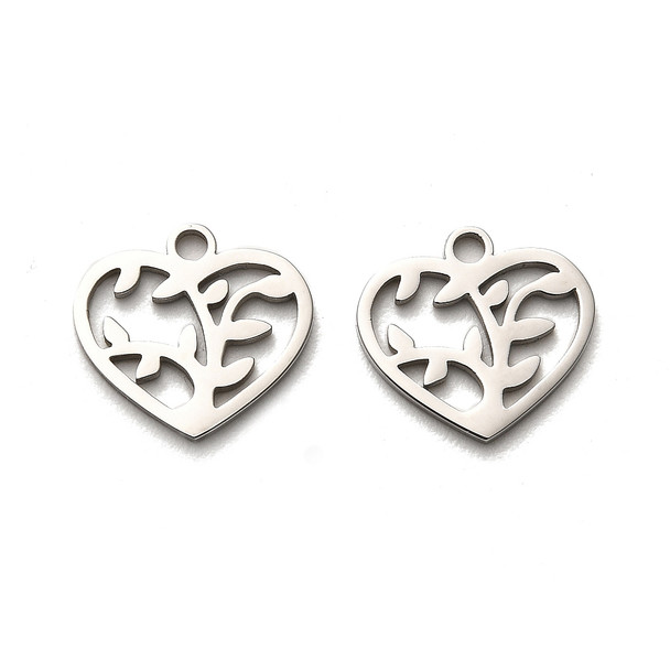 Stainless Steel, Cutout, Heart, 12x13mm, 5 PCS