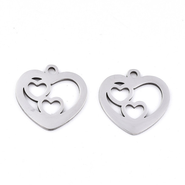 Stainless Steel, Cutout, Heart, 14mm, 10 PCS