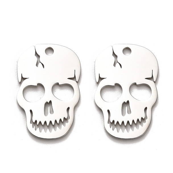 Stainless Steel, Cutout, Skull, 30x20mm, 2 PCS