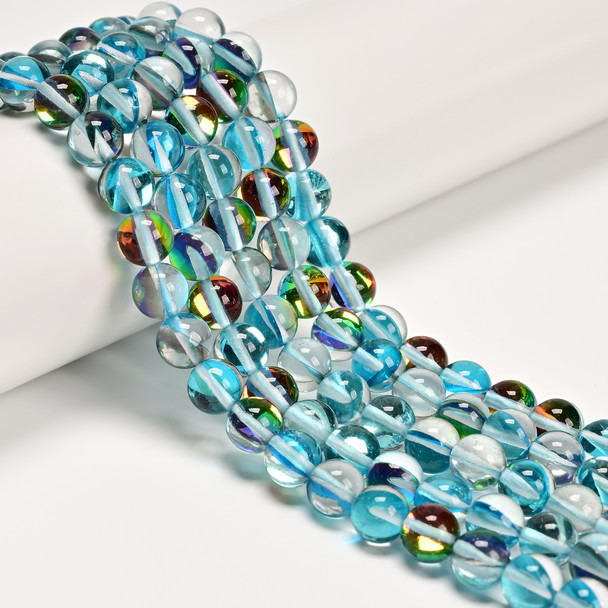 Glowing Glass, Aqua Rainbow, One 8mm Strand