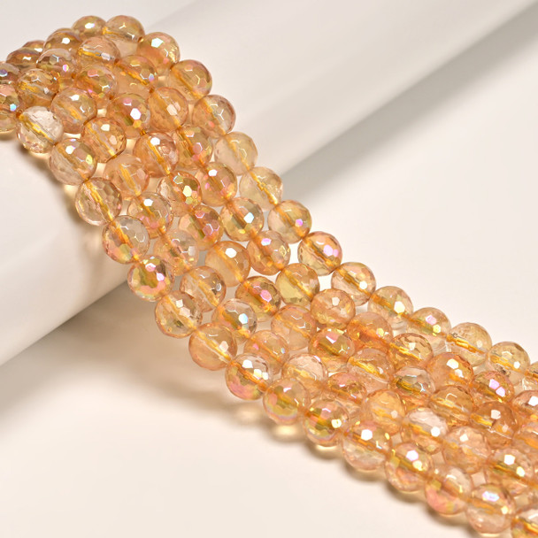 Citrine, Quartz, AB Coated, Heated, Faceted Round