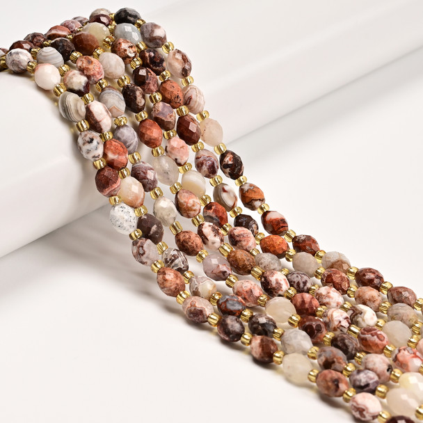 Mexican Crazy Lace Agate, Natural, Faceted Rice Beads, One 6x8mm Strand