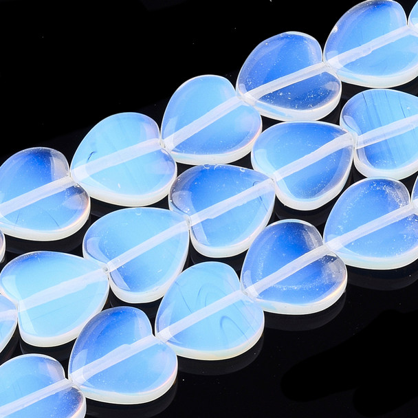Opalite, Glass, Smooth, Heart, One 16mm Strand