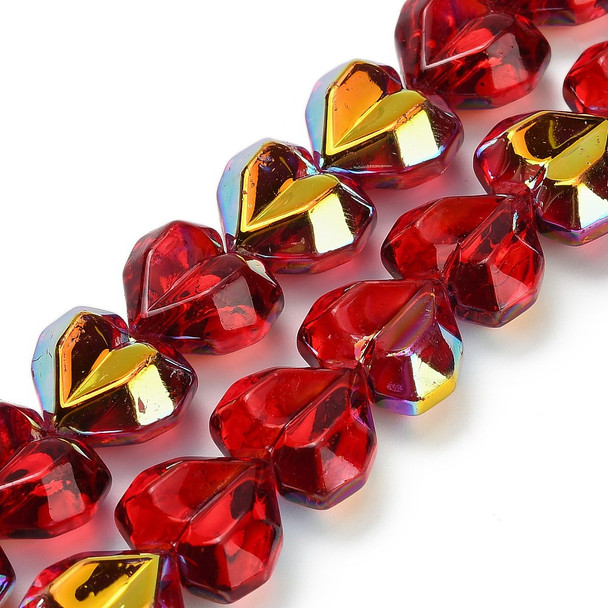 Heart Shape, Faceted, Glass, 15x13mm, Half Plated, Red, One 24in Strand