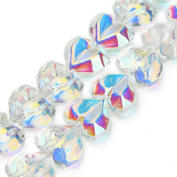 Electroplate Glass, Faceted, Hearts, 15x13mm, Half Plated, Clear AB, One 24" Strand