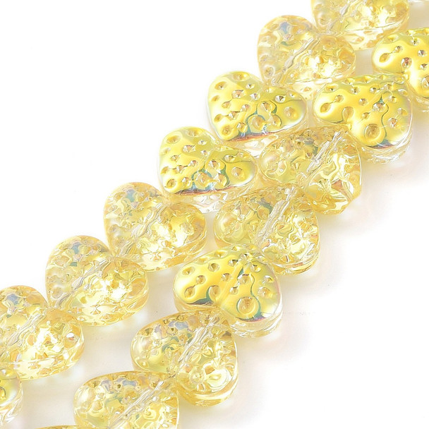 Heart Shape, Dimpled, Glass, 13x15mm, Half Plated, Yellow, One 25in Strand