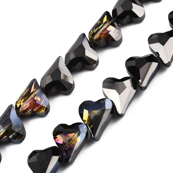 Electroplate Glass Beads, Faceted, Hearts, 12x10mm, Half Plated, Black, 20 PCS