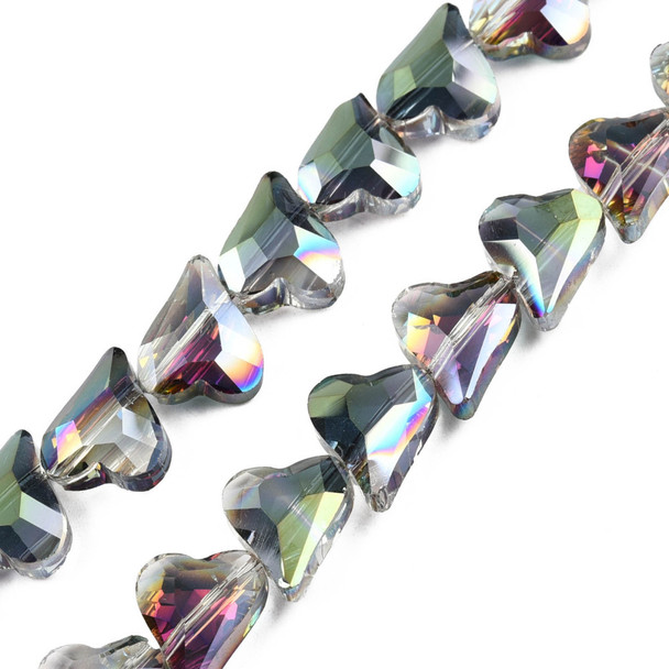 Heart Shape, Faceted, Glass Beads, 12x10mm, Half Plated, Teal, 20 PCS
