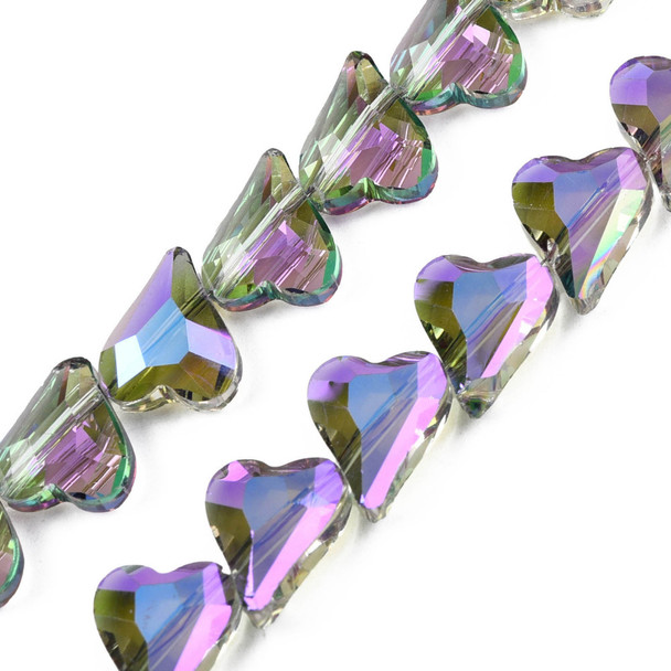 Heart Shape, Faceted, Glass Beads, 12x10mm, Half Plated, Purple, 20 PCS