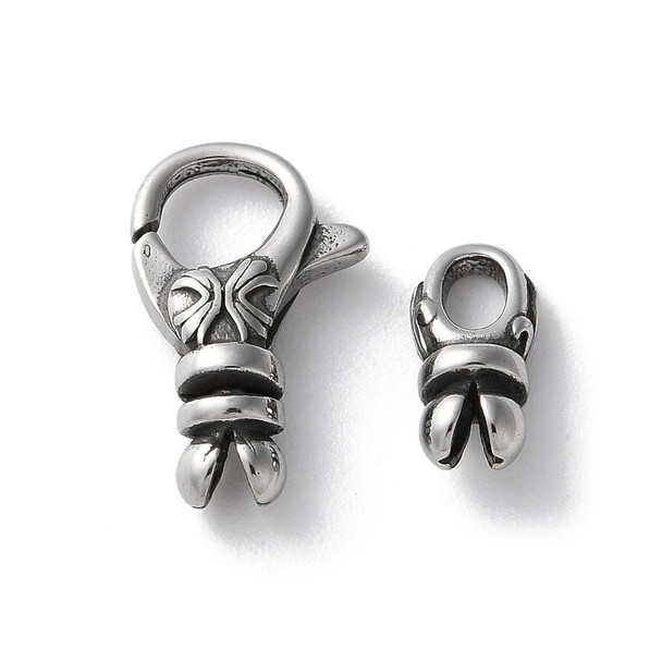 Lobster Claw Clasp, With Bail, 17x11mm, 316 Stainless Steel, 1 Set