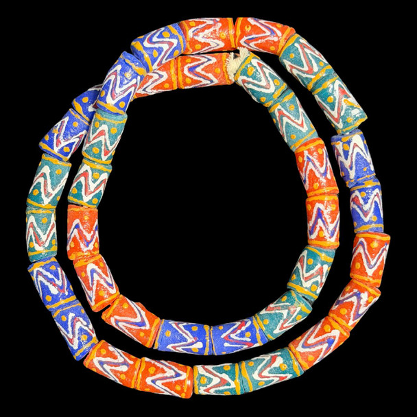 African Glass, Krobo, Multicolor, 23x13mm, 24in Strand