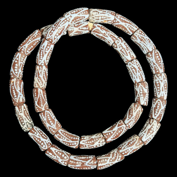 African Glass, Krobo, Brown & White, 24x13mm, 24in Strand