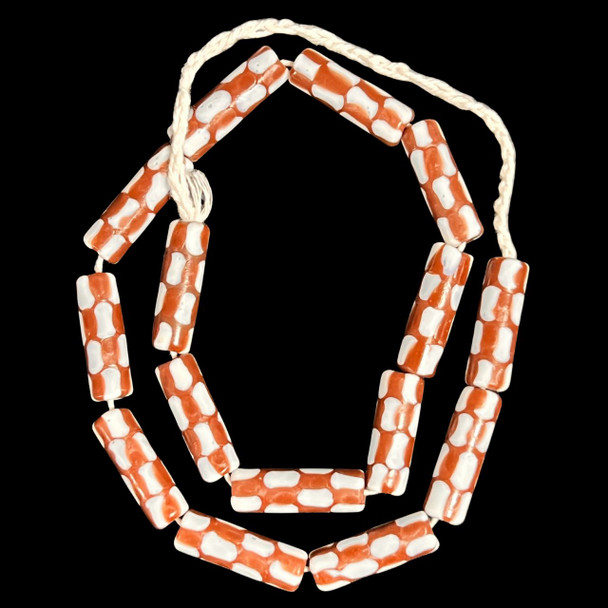 African Glass, Krobo, Brown & White Checkers, 30x10mm, 16in Strand