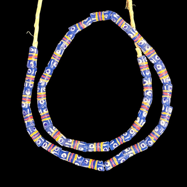 African Glass, Krobo, Blue, Orange Stripes, 17x7mm, 22in Strand