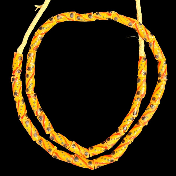 African Glass, Krobo, Orange, Black Spots, 17x7mm, 22in Strand