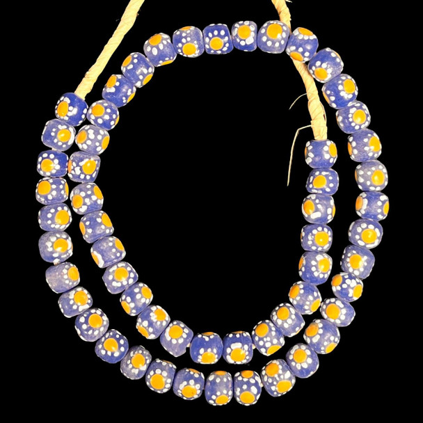 African Glass, Krobo, Round, Flower, 12mm, 24in Strand