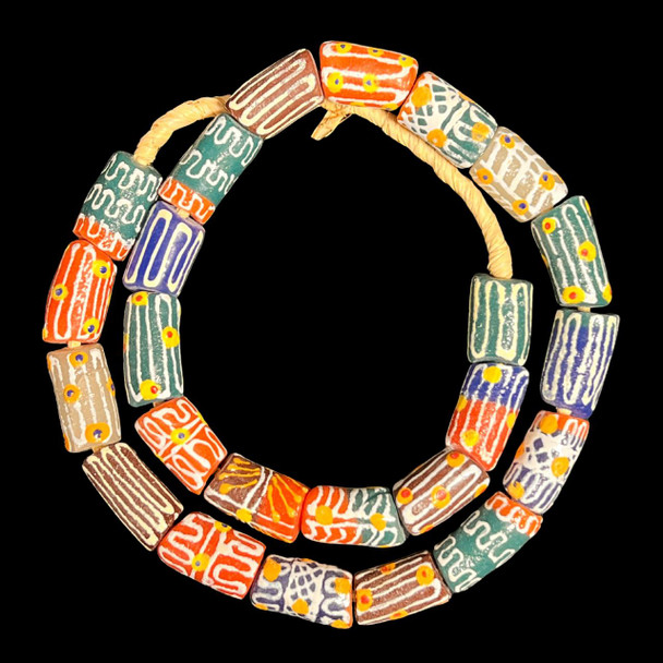African Glass, Krobo, Multicolor, 30x17mm, 26in Strand