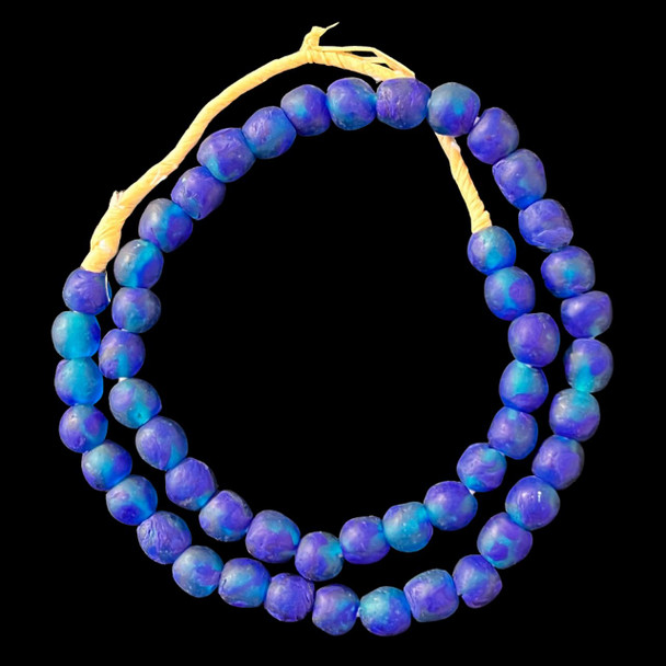 African Glass, Recycled, Blue & Teal, 11mm, 20in Strand